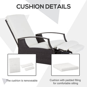 Outdoor reclining rattan chair with white cushion