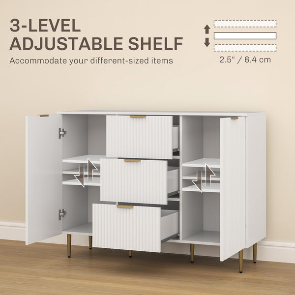 Sideboard with 3 drawers and adjustable shelves, white