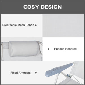 Set of 2 beach chairs, camping chairs with adjustable backrest and headrest, light gray