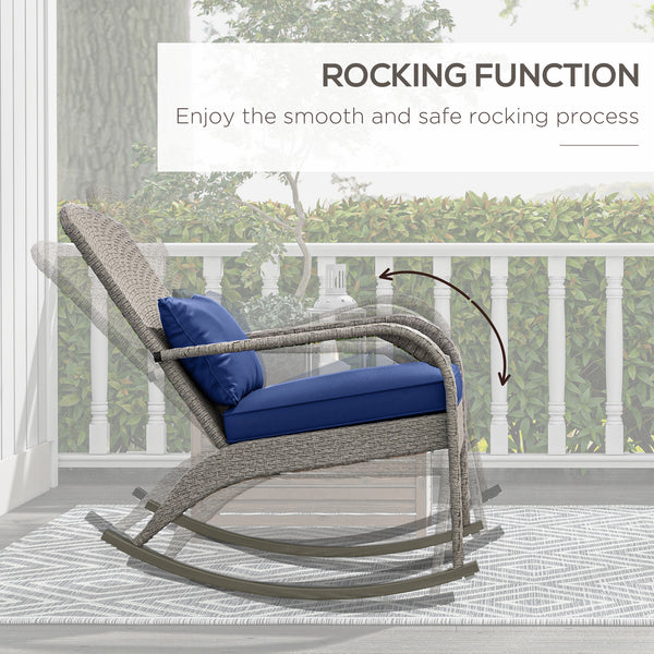 Outdoor wicker rocking chair with high back, dark blue