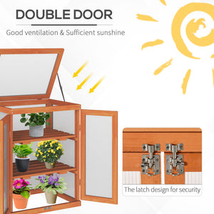 Portable 2-tier wooden greenhouse, polycarbonate cold frame