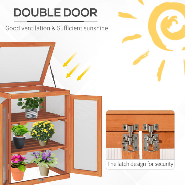Portable 2-tier wooden greenhouse, polycarbonate cold frame