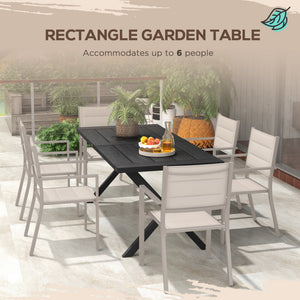 Dining table with X-shaped legs, aluminum frame, black