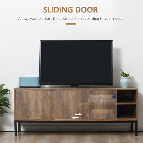 Retro TV cabinet for TVs up to 50 inches with sliding door, coffee