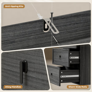 Convertible L-shaped or straight computer desk with 3 drawers and large workspace – Dark gray