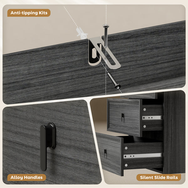 Convertible L-shaped or straight computer desk with 3 drawers and large workspace – Dark gray