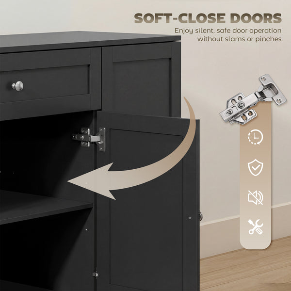 Modern Kitchen Storage Cabinet with Drawer, Adjustable Shelves with Door Brackets, Black