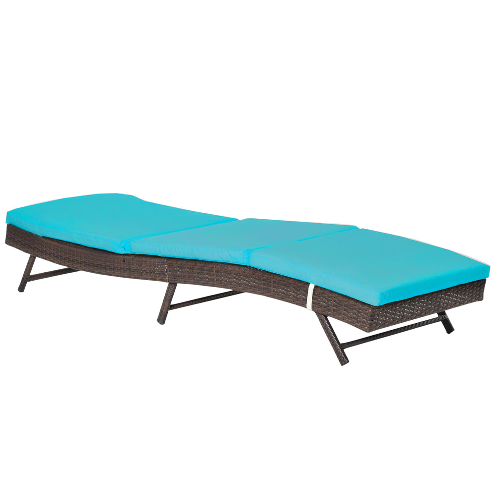 Rattan chaise longue with 5-position adjustable backrest, turquoise 