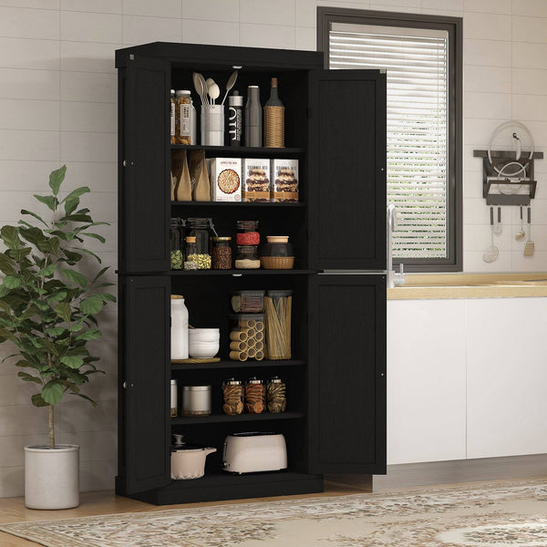 72.5" Freestanding Kitchen Cabinet with 4 Doors, Black