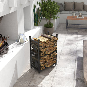 2-tier log rack with 4 accessories black