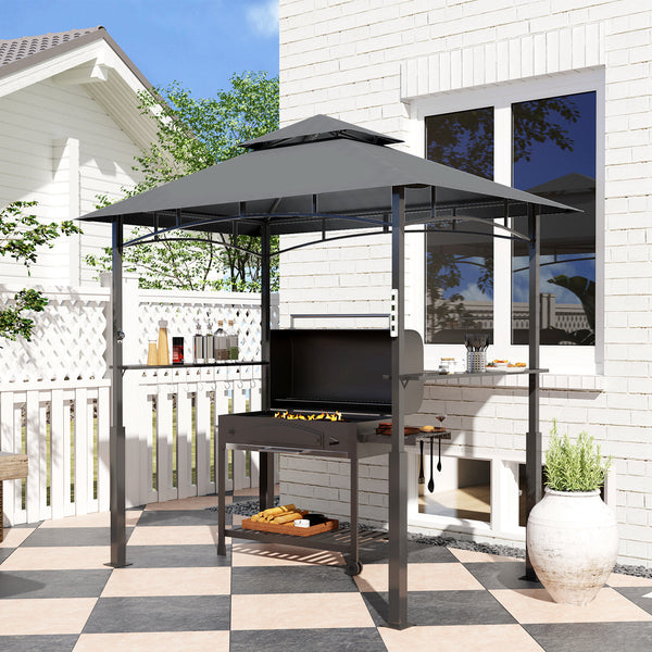 Two-tier barbecue gazebo with LED lighting, dark grey