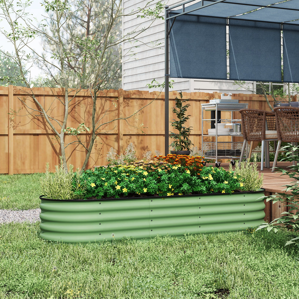 Raised galvanized steel planter with safety rim, green 