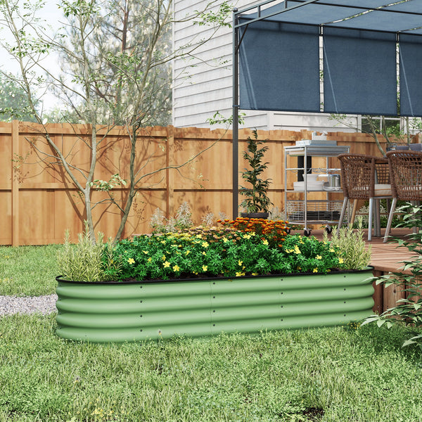 Raised galvanized steel planter with safety rim, green 