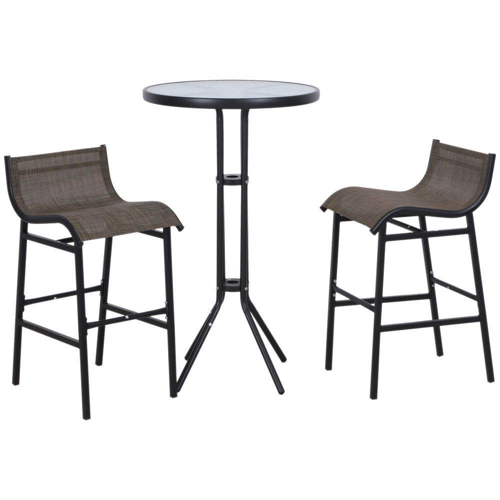 Ensemble de bar de patio 3 pièces avec 2 tabourets de bar et 1 table avec plateau en verre trempé, couleur beige