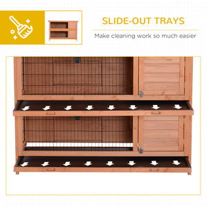 Large Wooden Pet Hutch with Locking Doors, Leak-Proof Tray and Waterproof Roof, Orange