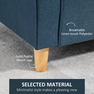 2 seater sofa with armrests and wooden legs for living room, bedroom, blue