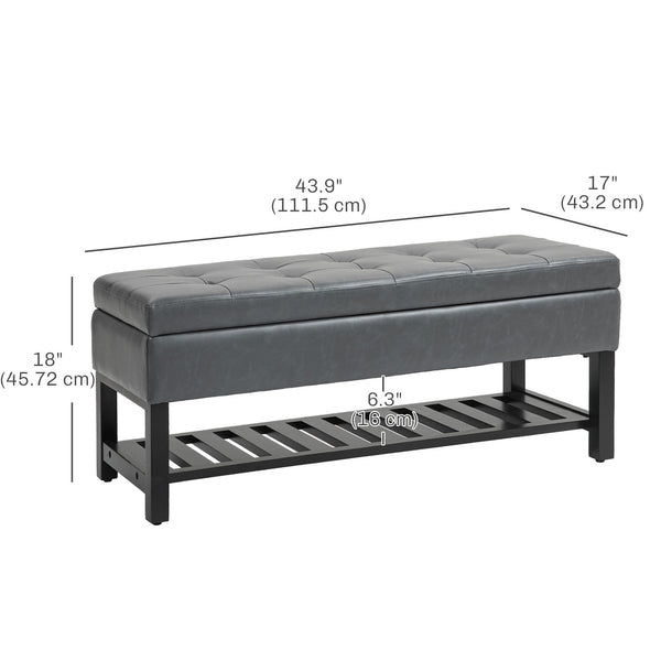 Upholstered Ottoman Shoe Bench in Faux Leather, Grey