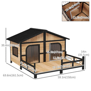 Wooden kennel in cabin style with terrace, beige