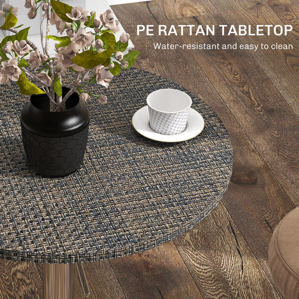 Adjustable bar table with synthetic rattan top and steel base, brown