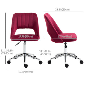 Red velvet mid-back office chair