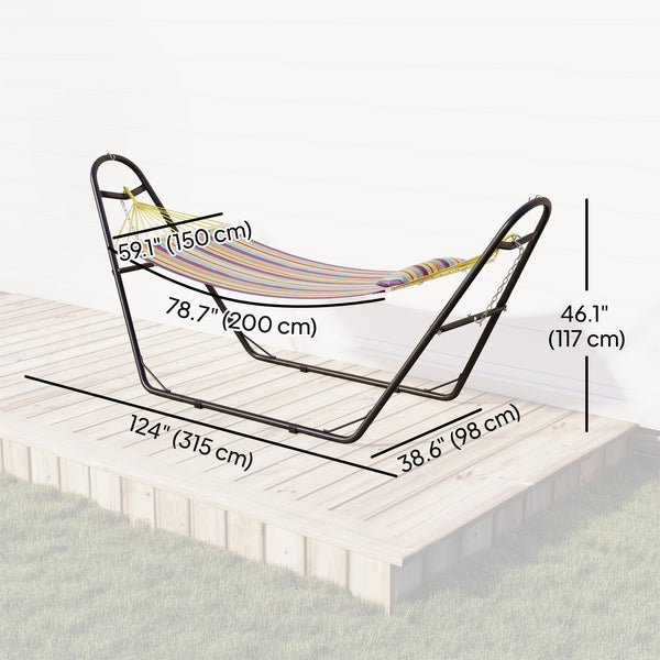 Hammock with Stand, Heavy Duty Camping Hammock with Detachable Pillow and Spreader Bar, 264 lbs Capacity, Multicolor