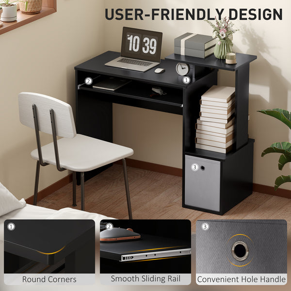 Computer desk with sliding keyboard tray, black