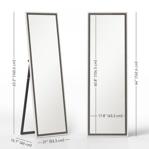 Full length standing mirror, gray wood grain