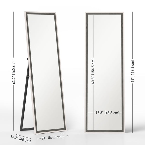 Full length standing mirror, gray wood grain