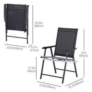 Set of 2 comfortable folding patio chairs with armrests, black
