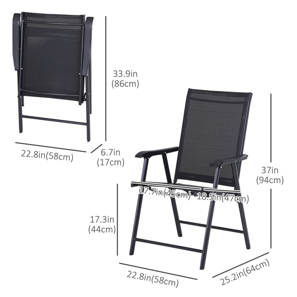 Set of 2 comfortable folding patio chairs with armrests, black
