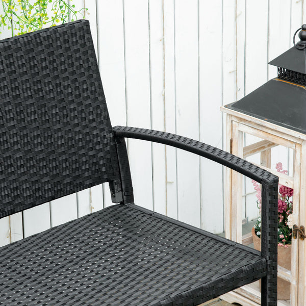 Two-seater garden bench in hand-woven rattan, black