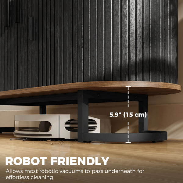 Sideboard Buffet Cabinet with Curved Tambour Doors, Thick Tabletop and Arc Metal Legs Brown and Black