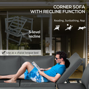 4-piece Convertible Corner Garden Lounge Set with 2 sofas, 1 corner chair and 1 coffee table, grey