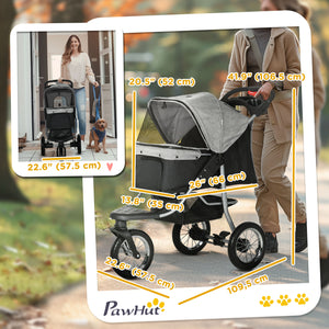 3-Wheel Foldable Small Dog Stroller with Adjustable Canopy, Grey