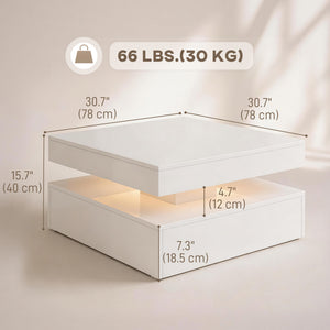 LED Coffee Table with 2-Tier Storage with Open Shelf and Remote Control for Living Room, High Gloss White