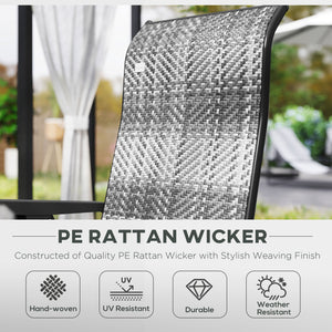 Set of 2 Outdoor Wicker Folding Chairs with Adjustable Backrest, Grey Melange