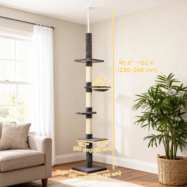 2.6 m (8.5 ft) 5-level cat tree with scratching post, dark grey