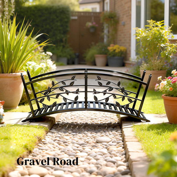 1.2m Metal Garden Bridge with Arched Safety Rail for Pond or Stream