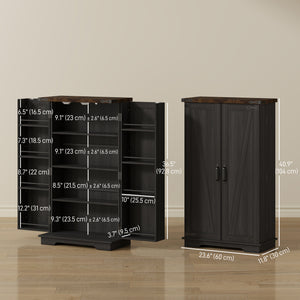 Country Style Pantry with Doors and Adjustable Shelves, Black