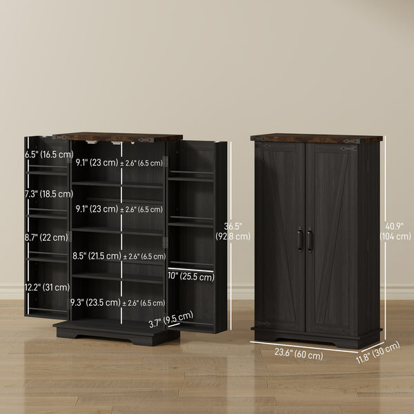 Country Style Pantry with Doors and Adjustable Shelves, Black