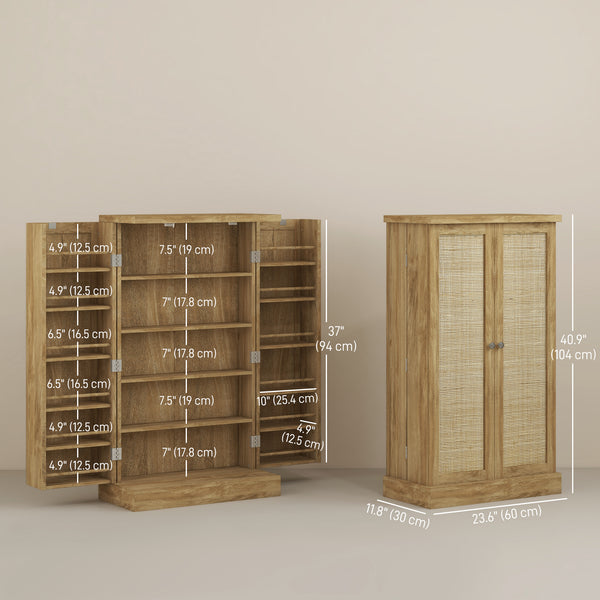 Rattan Storage Cabinet with 5-Tier Shelf and 12 Spice Racks