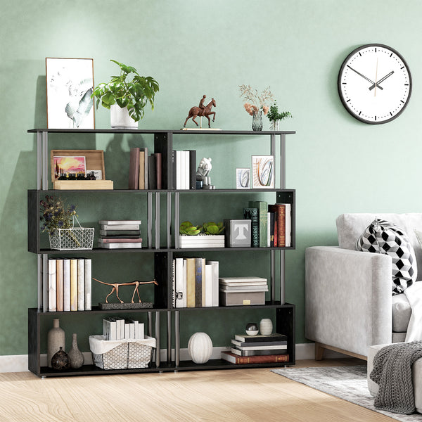 5-Tier Geometric Wooden Bookcase, Black