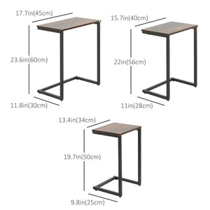 Set of 3 C-Shaped Nesting Side Tables with Steel Frame, Rustic Brown