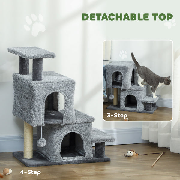 4-Step Pet Stairs with Scratching Posts, Grey