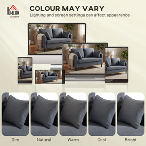 Two-seater sofa, modern linen upholstery, spring cushions, 2 pillows, dark grey