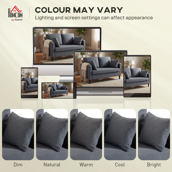 Two-seater sofa, modern linen upholstery, spring cushions, 2 pillows, dark grey
