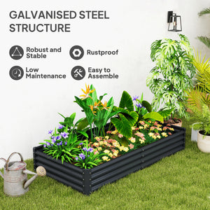 Reinforced galvanized raised planter with open bottom, dark grey