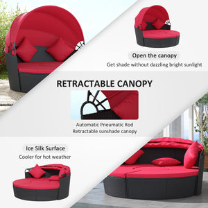 4-piece sofa bed with retractable canopy, red