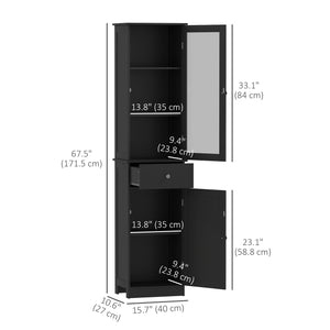 Tall bathroom cabinet with drawers, 2 doors and adjustable shelves, black