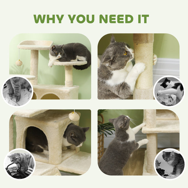 54-inch Multi-Level Cat Tree with Scratching Posts, Condos, Bed, Platforms, Beige